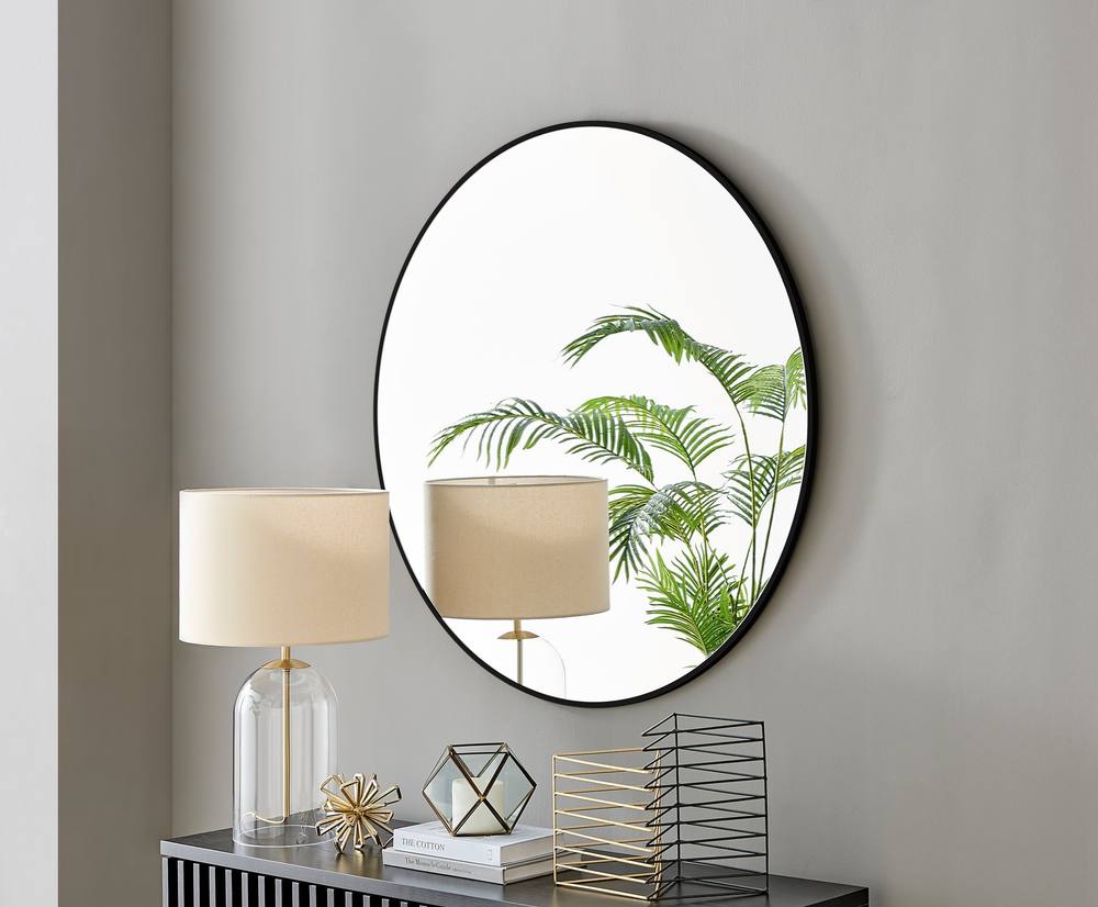 Furnitureboxuk Emma Cm Large Art Deco Metal Frame Round Hallway Bedroom Dining And Living Room Wall Mirror In Black