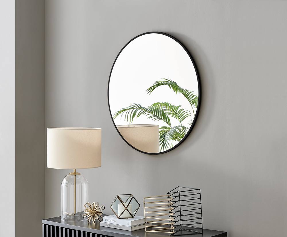 Furnitureboxuk Emma Cm Medium Art Deco Metal Frame Round Hallway Bedroom Dining And Living Room Wall Mirror In Black