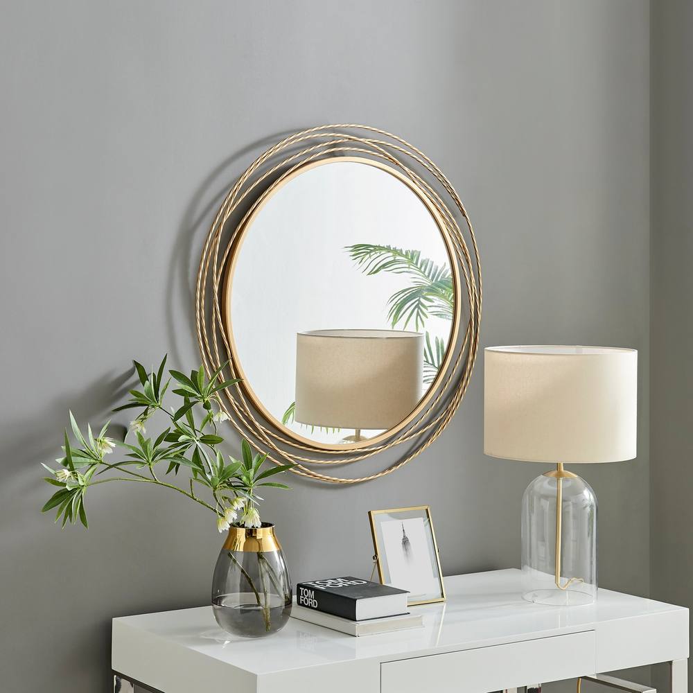 Furnitureboxuk Saskia Cm Round Gold Art Deco Layed Metal Rope Hallway Bedroom Dining And Living Room Wall Mirror