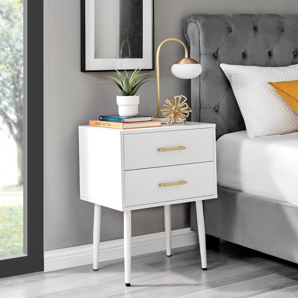 Furnitureboxuk Taylor Painted Wooden Bedside Table With Drawers And Gold Handles In White