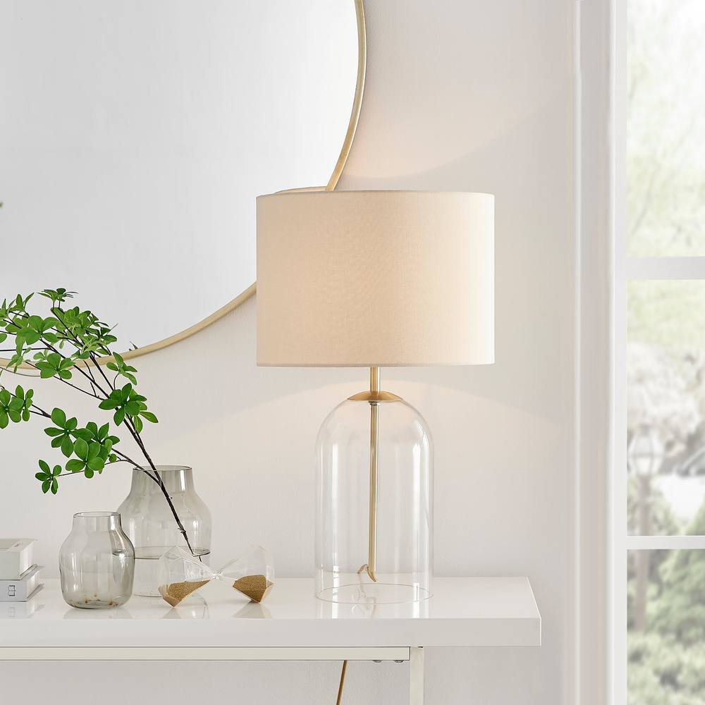 Furnitureboxuk Nora Energy Efficient Clear Glass & Coloured Shade Table Lamp Light Including Bulb In Cream