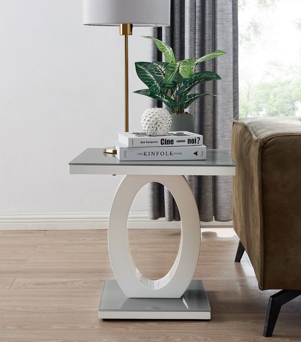 Furnitureboxuk Giovani Modern Square White High Gloss And Glass Top Side End Table Perfect For Living Rooms Hallways Bedrooms In Grey