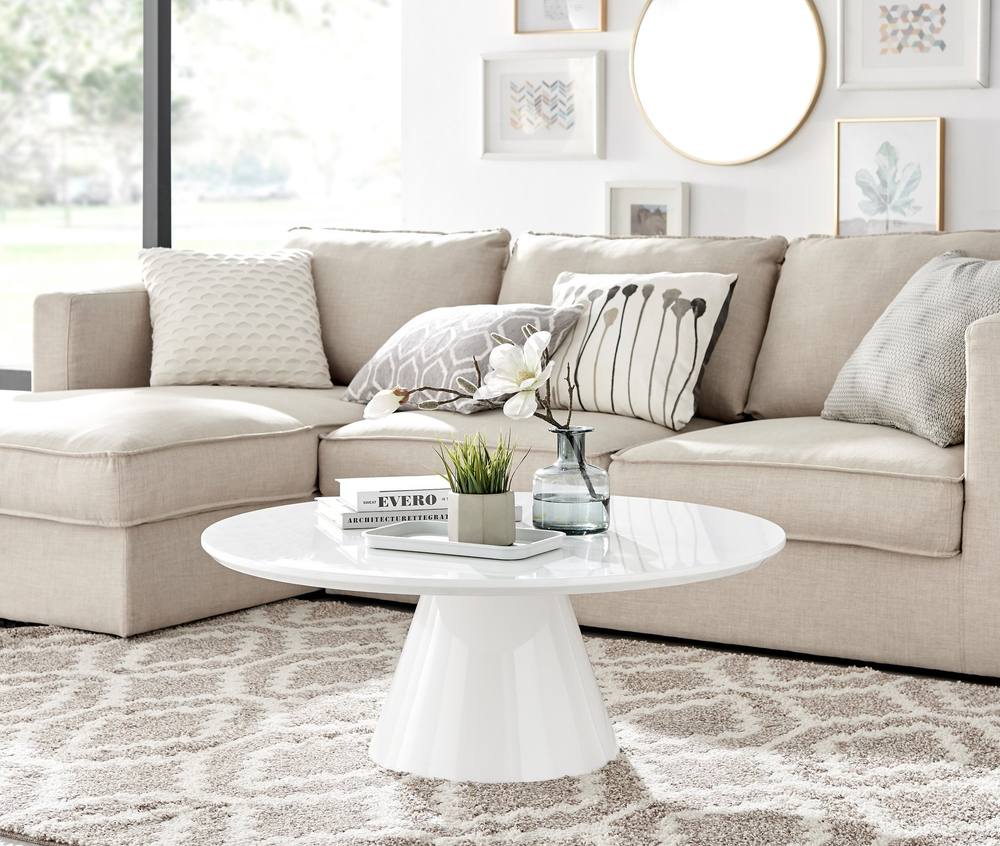 Furnitureboxuk Palma Round Coffee Table With Pedestal Pillar Base And Semi-Matte Or High Gloss Finish For Modern Minimalist Industrial Look In White