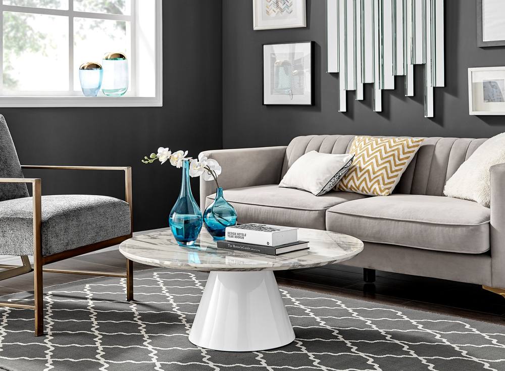 Furnitureboxuk Palma Round Coffee Table With Pedestal Pillar Base And Semi-Matte Or High Gloss Finish For Modern Minimalist Industrial Look In Off White