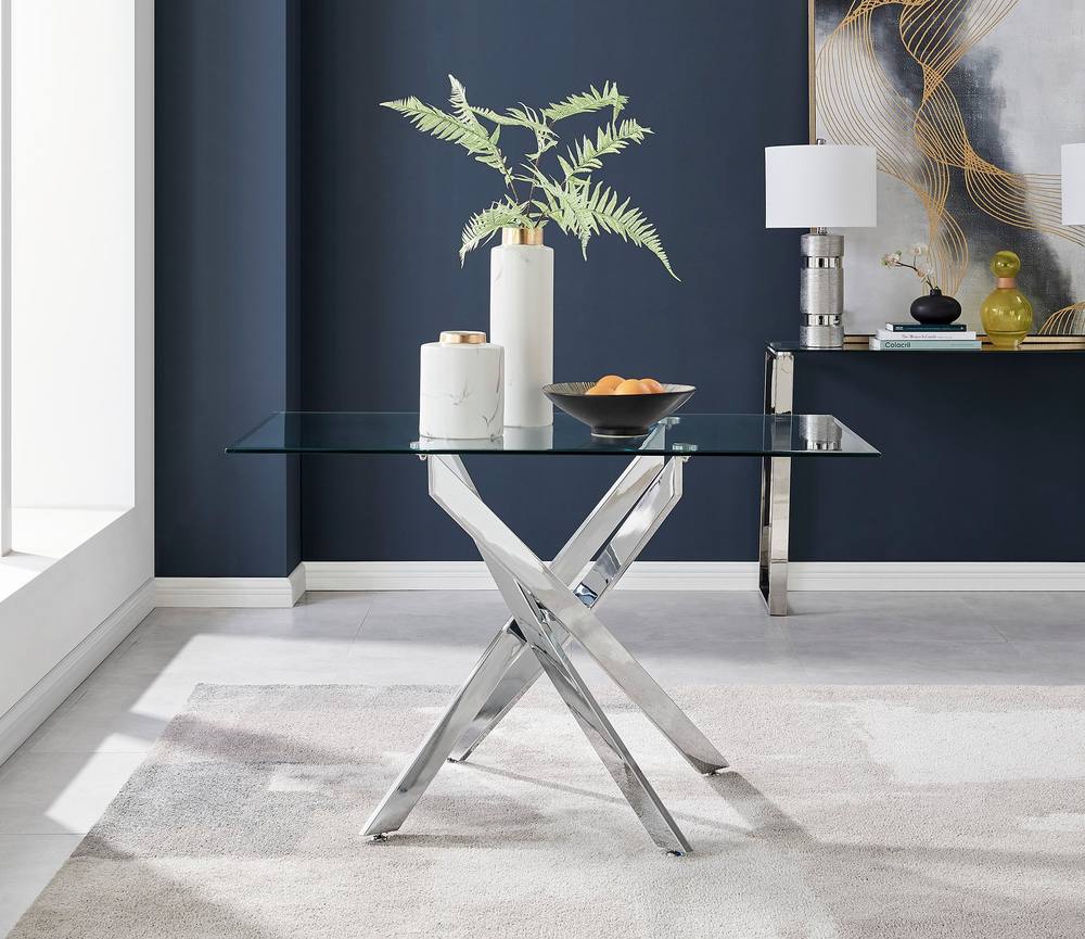 Furnitureboxuk Leonardo Cm -Seater Glass And Chrome Metal Starburst Dining Table In Silver
