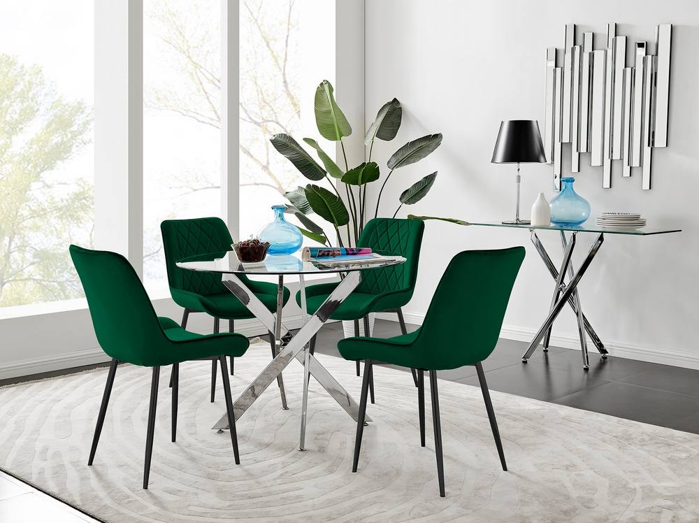 Furnitureboxuk Novara Cm Round Dining Table And Pesaro Black Leg Chairs In Green