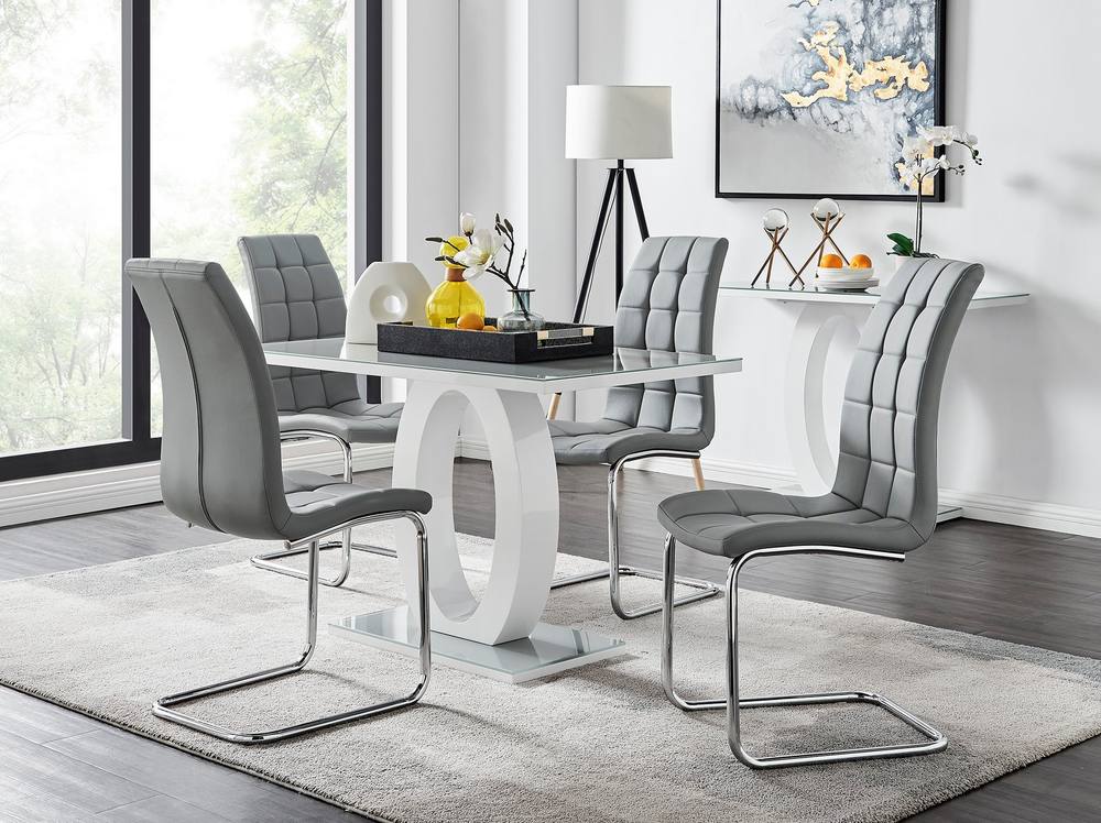 Furnitureboxuk Giovani Grey White Modern High Gloss And Glass Dining Table And Murano Chairs Set