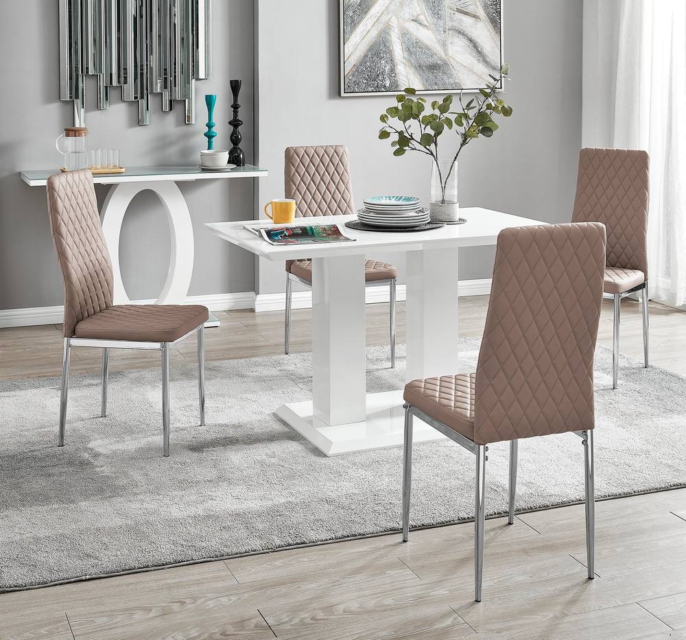 Furnitureboxuk Imperia Seater Modern White High Gloss Rectangular Dining Table And Milan Faux Leather Chairs In Beige