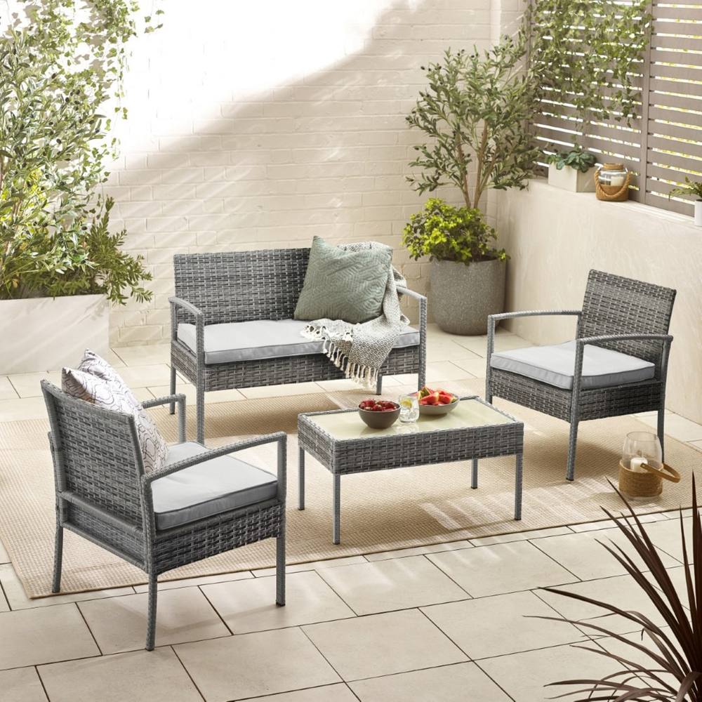 Furnitureboxuk Porto Grey Pe Rattan Outdoor Garden Seat Coffee Table & Chairs Set, Chairs Seater Garden Bench