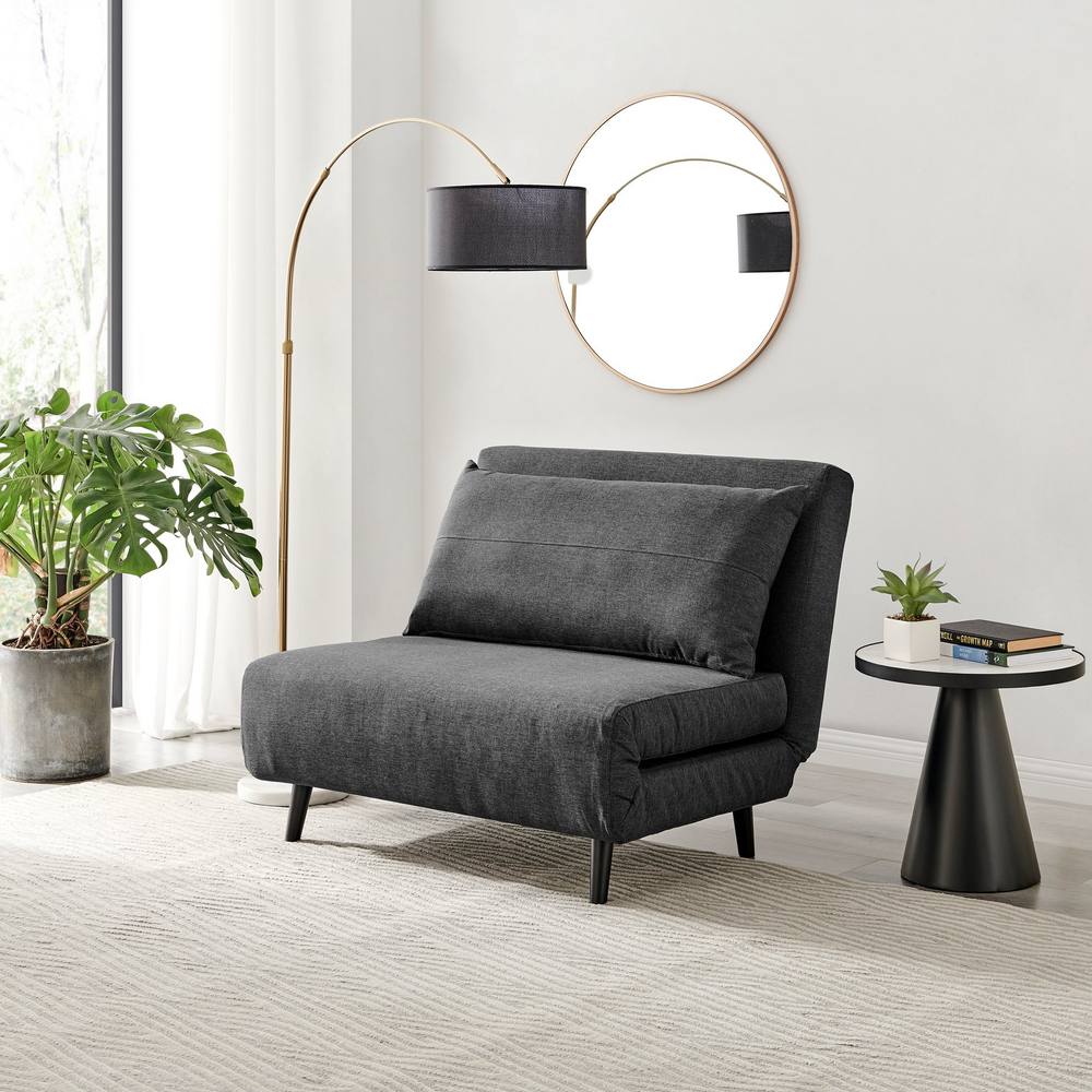 Furnitureboxuk Bobby Compact Futon Inspired Sofa Bed Upholstered In Soft Fabric In Dark Grey
