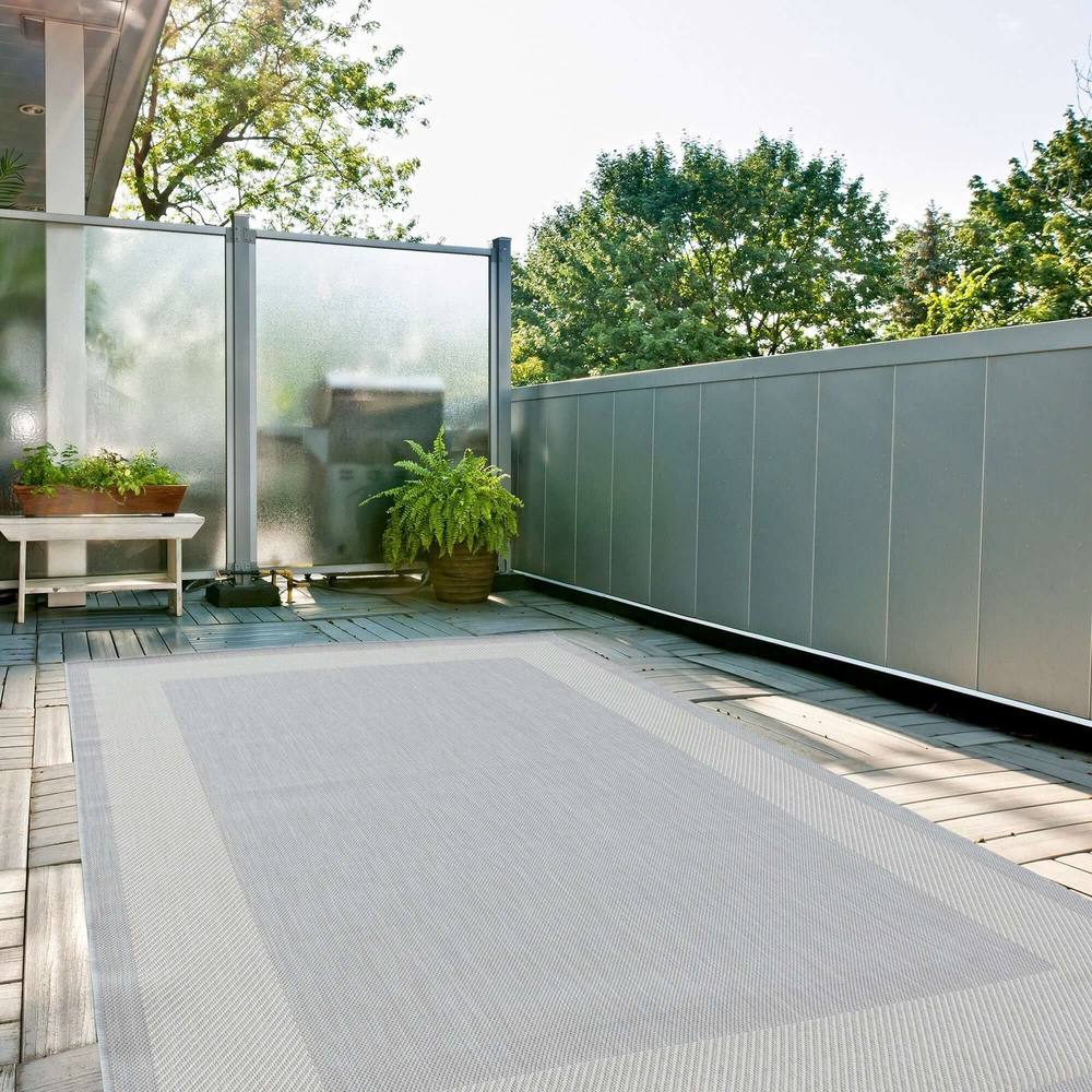 The Rugs Outdoor Indoor Bordered Garden Patio Rug Weather Resistant In Grey
