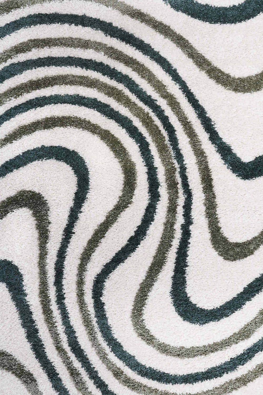 The Rugs Moodi Wavy Design Shaggy Soft High Pile Living Room Rug And Runner In Green