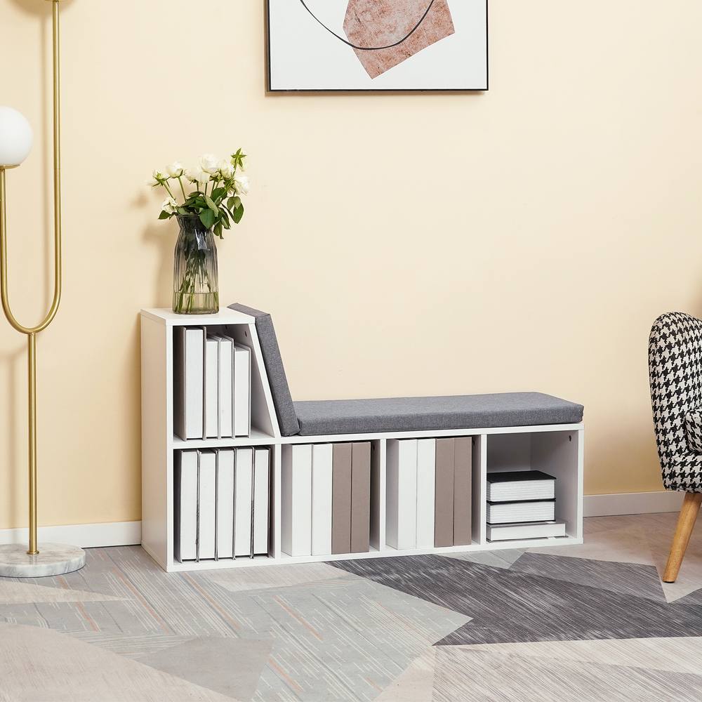 Homcom Tier Bookcase Modern Bookshelf Removable Cushions For Home Office In White
