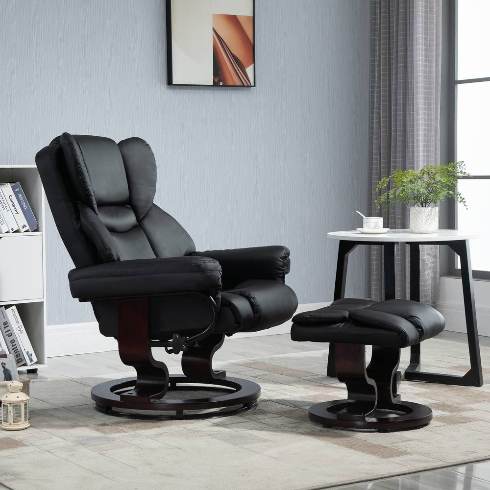 Homcom Padded Pu Leather Manual Reclining Armchair Sofa Chair W Footstool In Black
