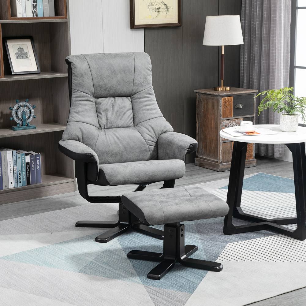 Homcom Manual Recliner Sofa With Footrest Swivel Sofa Armchair Faux Leather In Grey