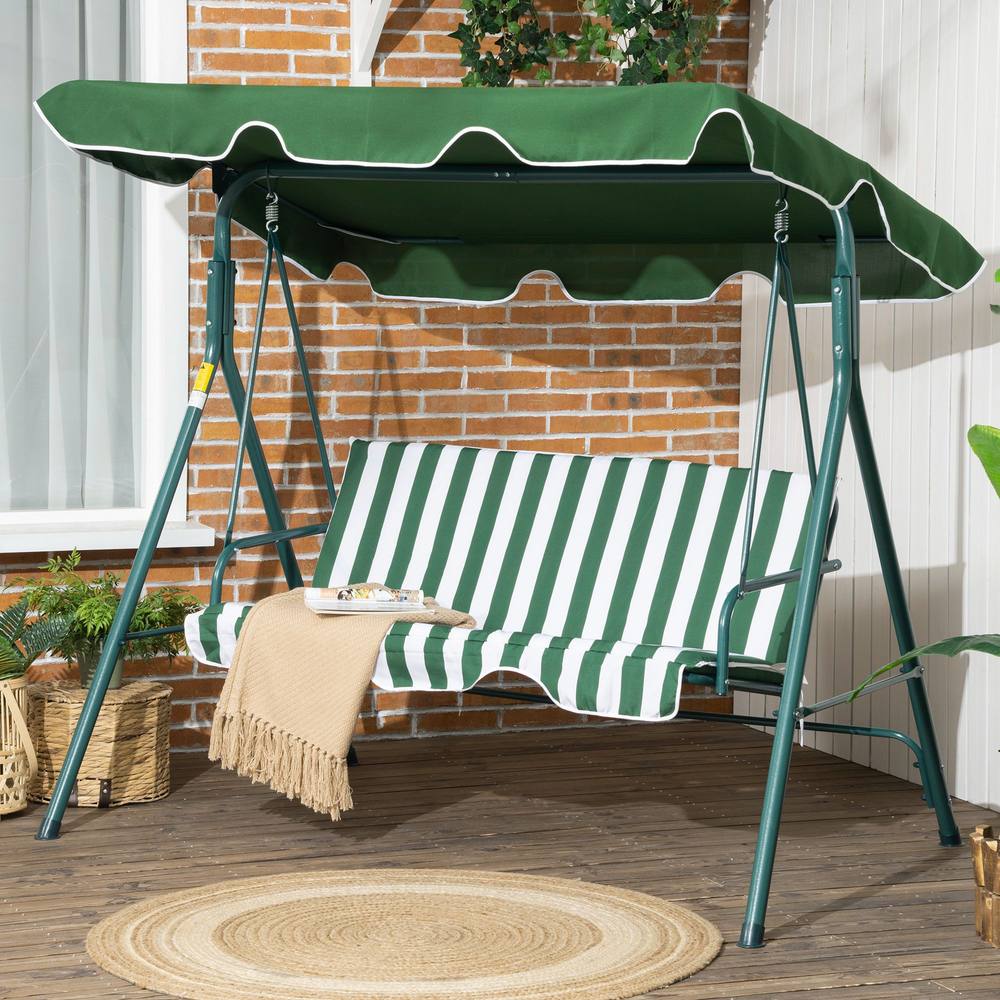 Outsunny Outdoor Metal Hammock Swing Chair -Seater Patio Bench Garden In Green
