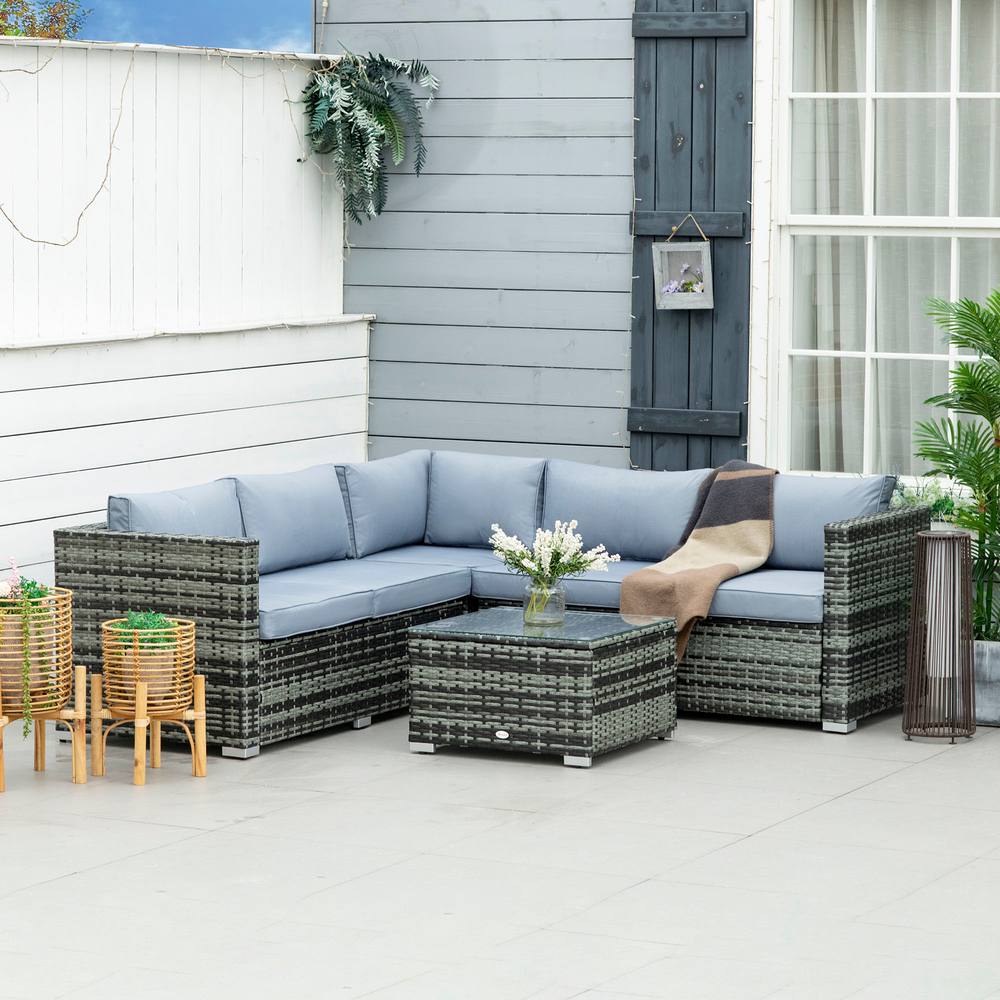Outsunny Pieces Rattan Furniture Set Patio Conversation Set With Coffee Table Grey