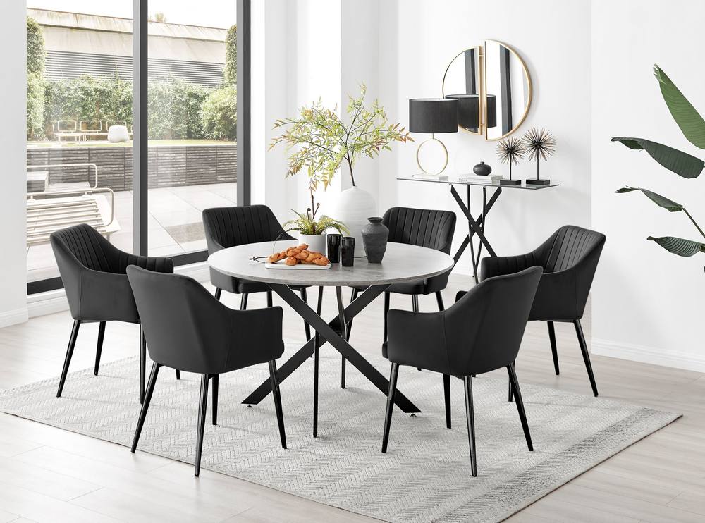 Furnitureboxuk Novara Grey Concrete Effect Black Leg Cm Round Dining Table & Calla Black Leg Chairs