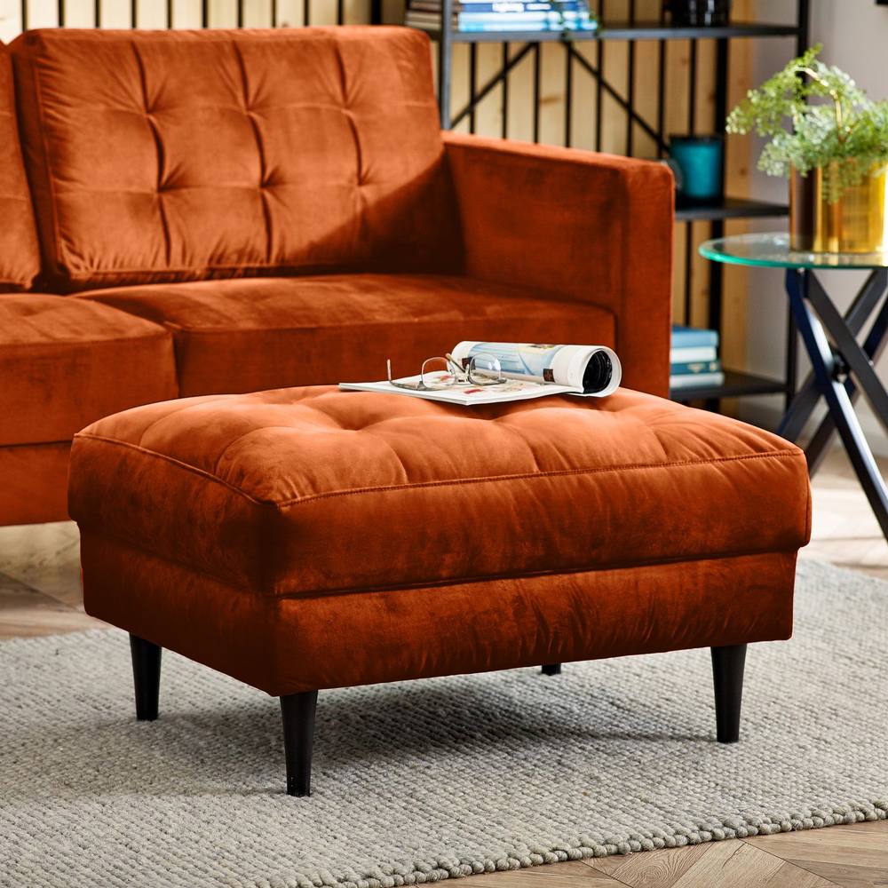 Furnitureboxuk Jade Velvet Chesterfield Footstool In Burnt Orange