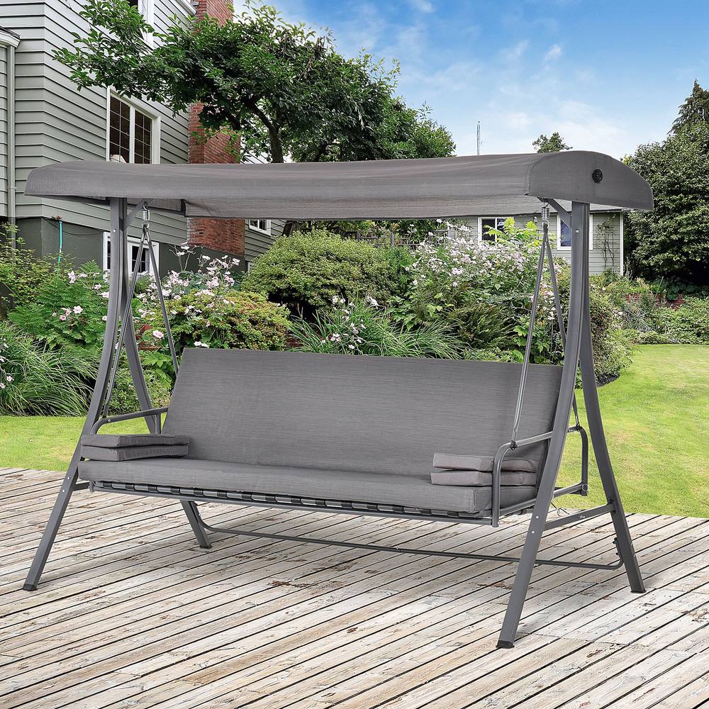 Outsunny -In- Patio Seater Swing Chair Hammock With Cushion Canopy In Grey