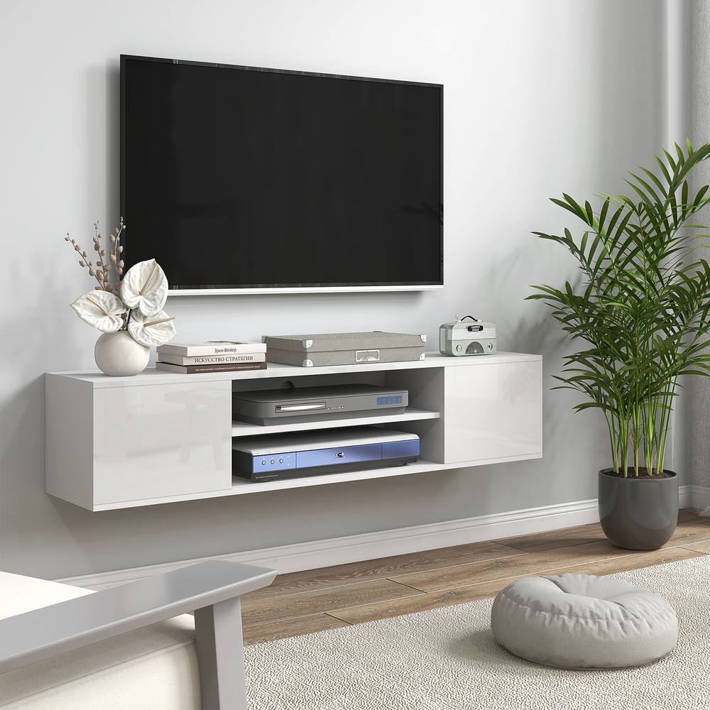 Homcom Floating Tv Stand Cabinet For " Tvs W Shelves & Cabinets In White