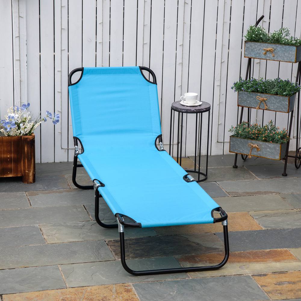 Outsunny Folding Lounge Chair Outdoor Chaise Lounge For Bench Patio In Light Blue