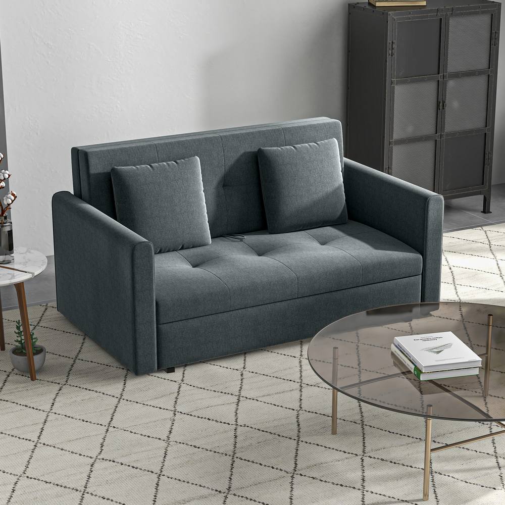 Homcom Convertible Seater Sofa Bed With Cushions Storage For Living Room In Dark Grey