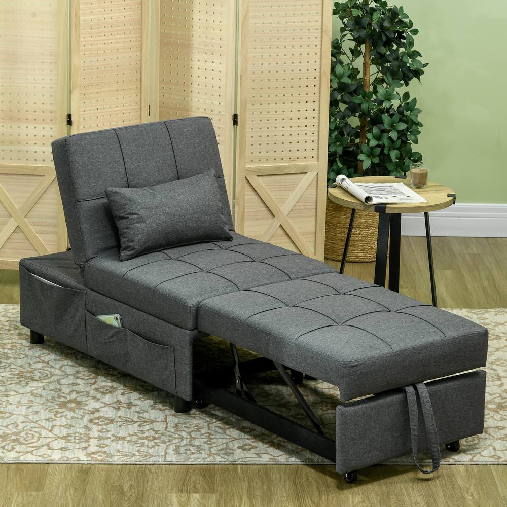 Homcom Folding Sofa Bed Pull Out Convertible Chair Bed W Adjustable Backrest, Pillow In Grey