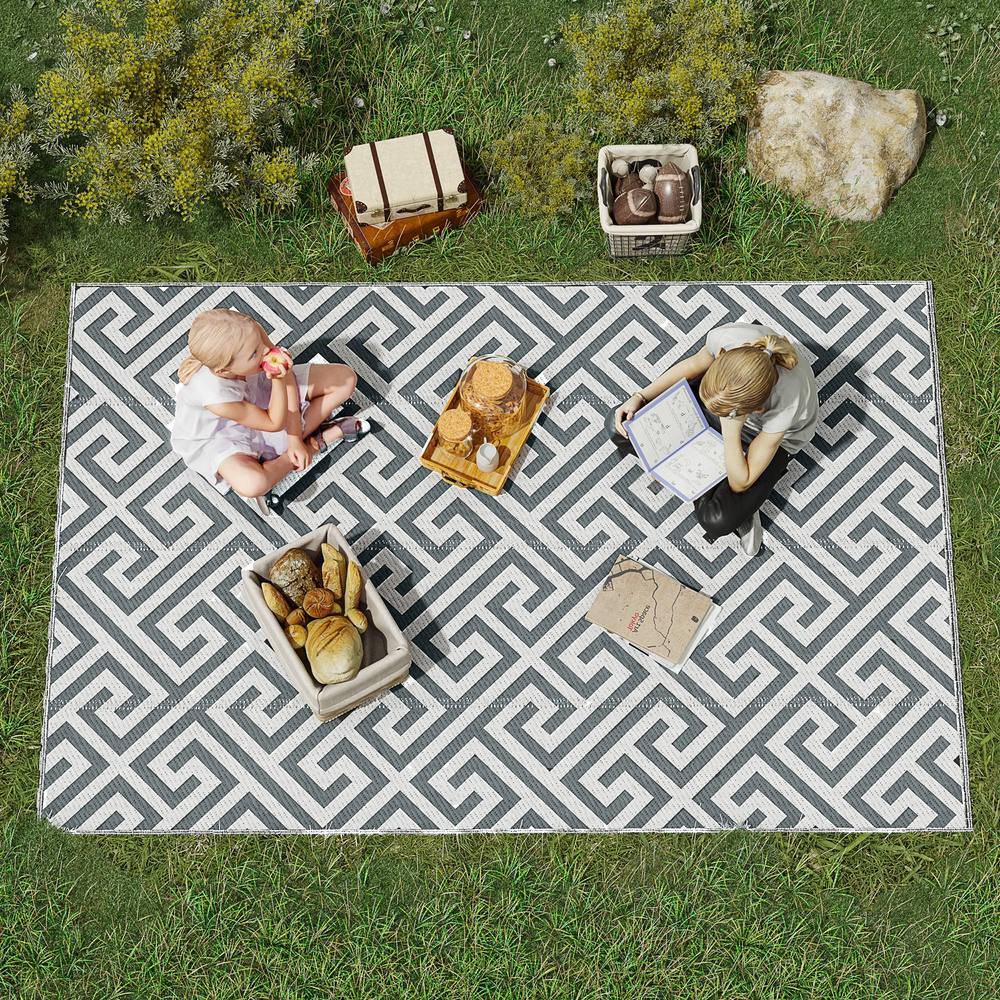 Outsunny Reversible Outdoor Rug Plastic Straw Rv Camping Mat For Garden Deck Picnic In Light Grey