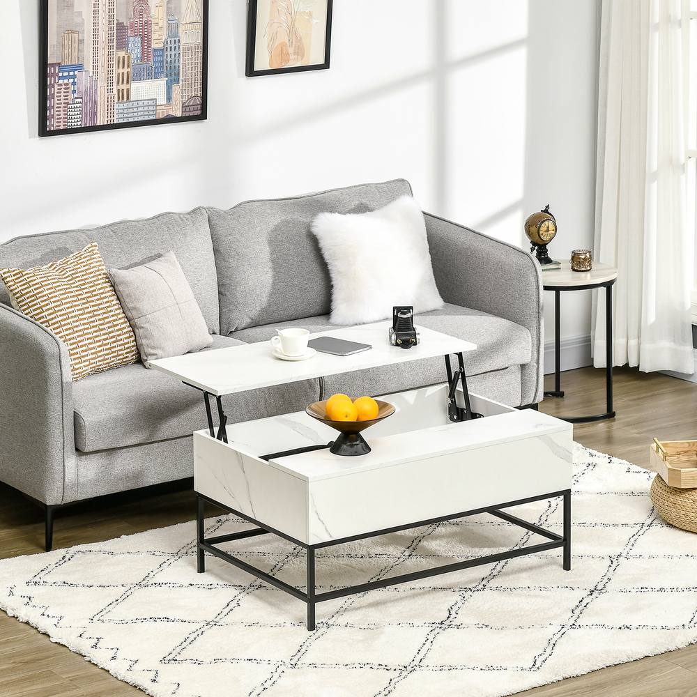 Homcom Modern Lift Top Coffee Table For Living Room With Hidden Storage In White