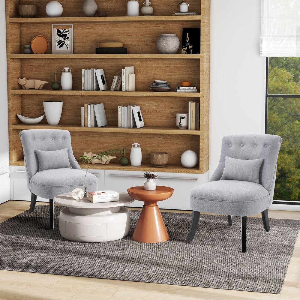 Homcom Fabric Single Sofa Upholstered Accent Chair With Pillow Set Of In Grey