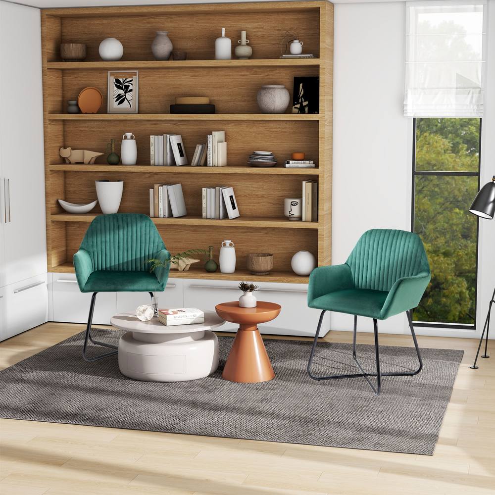 Homcom Modern Accent Chair Velvet Upholstered Lounge Armchair Set Of In Green