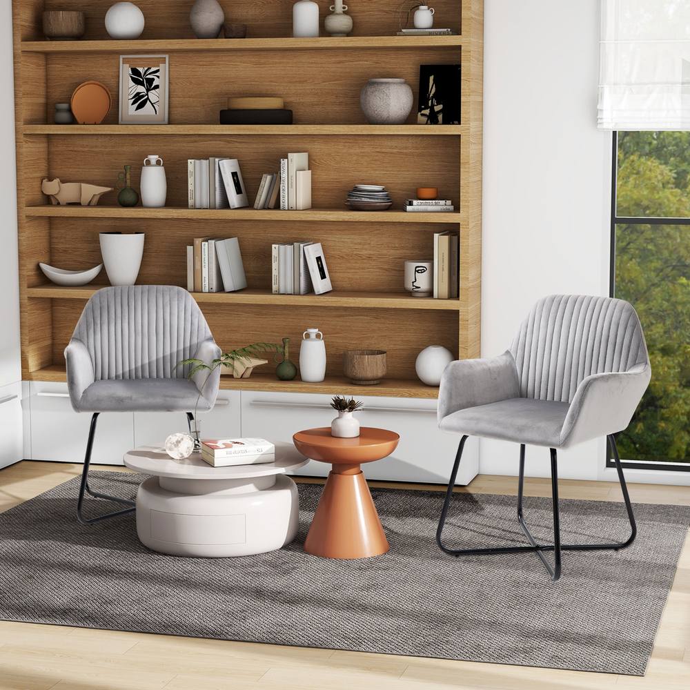 Homcom Modern Accent Chair Velvet Upholstered Lounge Armchair Set Of In Grey