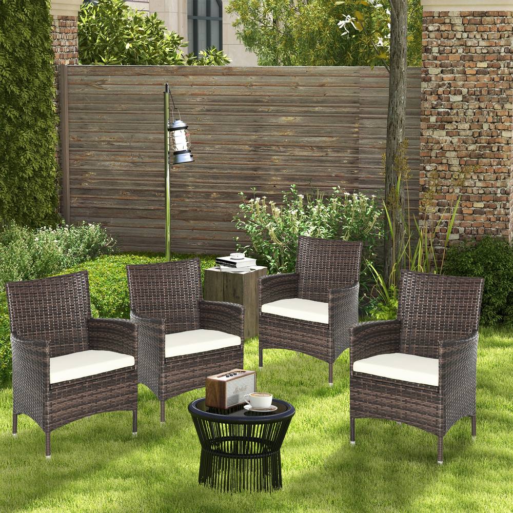 Outsunny Pc Outdoor Rattan Armchair Wicker Dining Chair Set For Garden In Dark Brown
