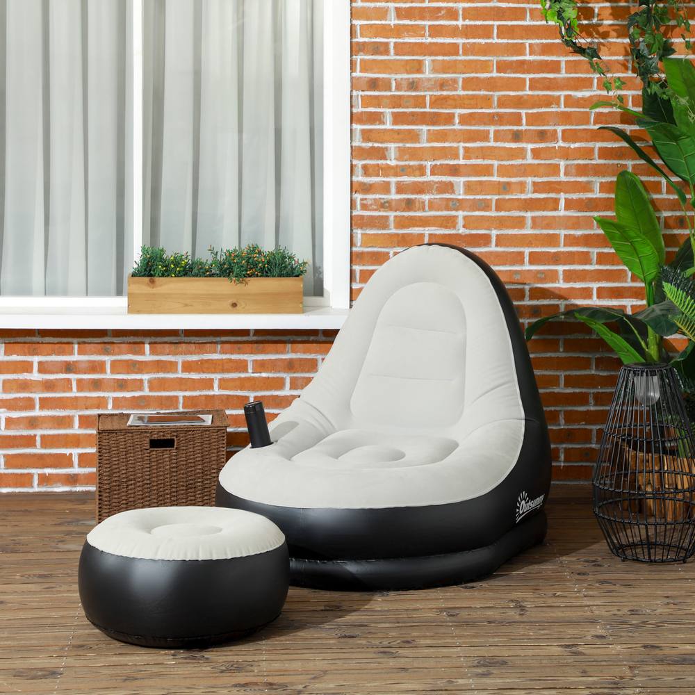 Outsunny Inflatable Chair And Footstool For Gaming, Reading, Watching In Grey