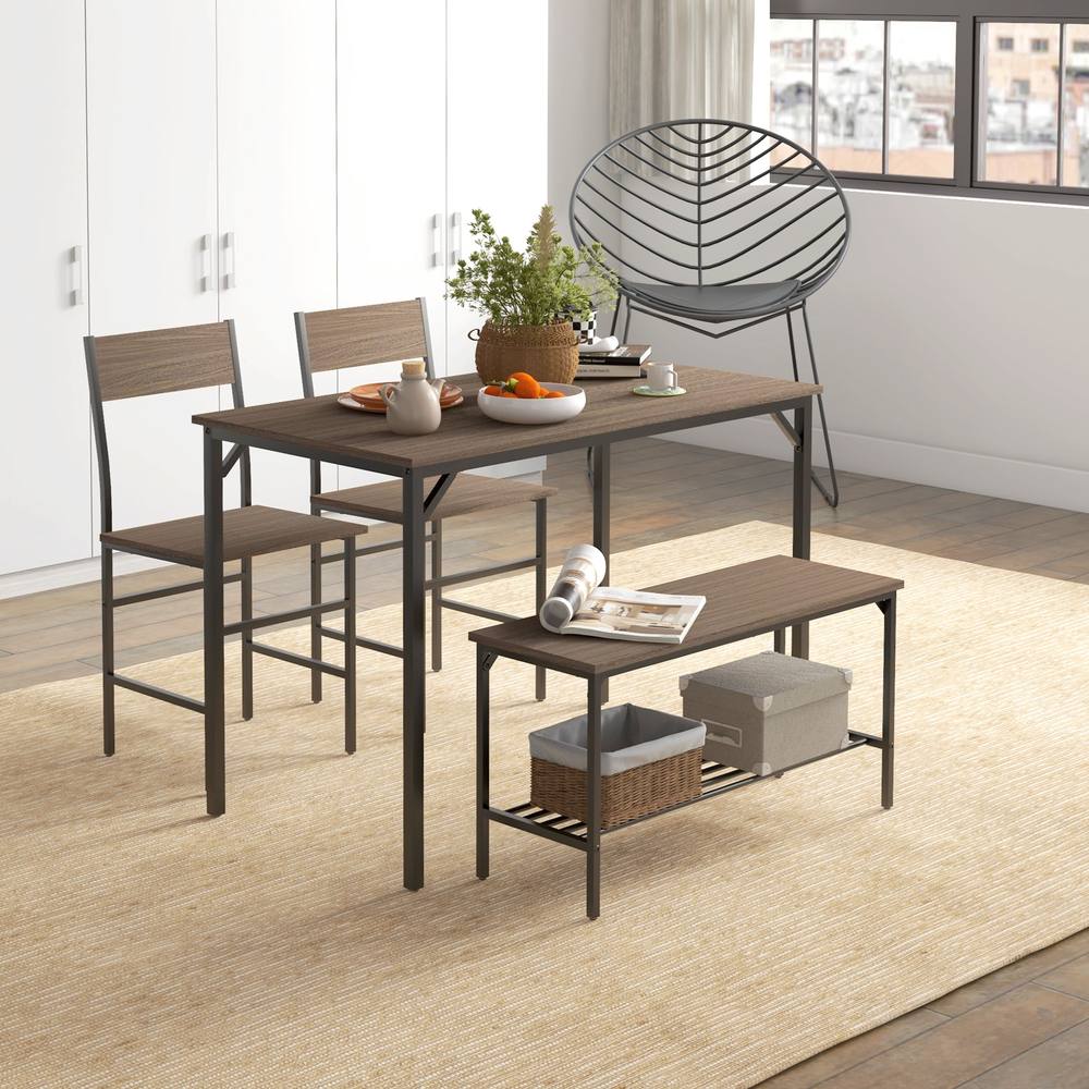 Homcom Industrial Piece Dining Table And Chairs Set Kitchen Table Set Of In Grey