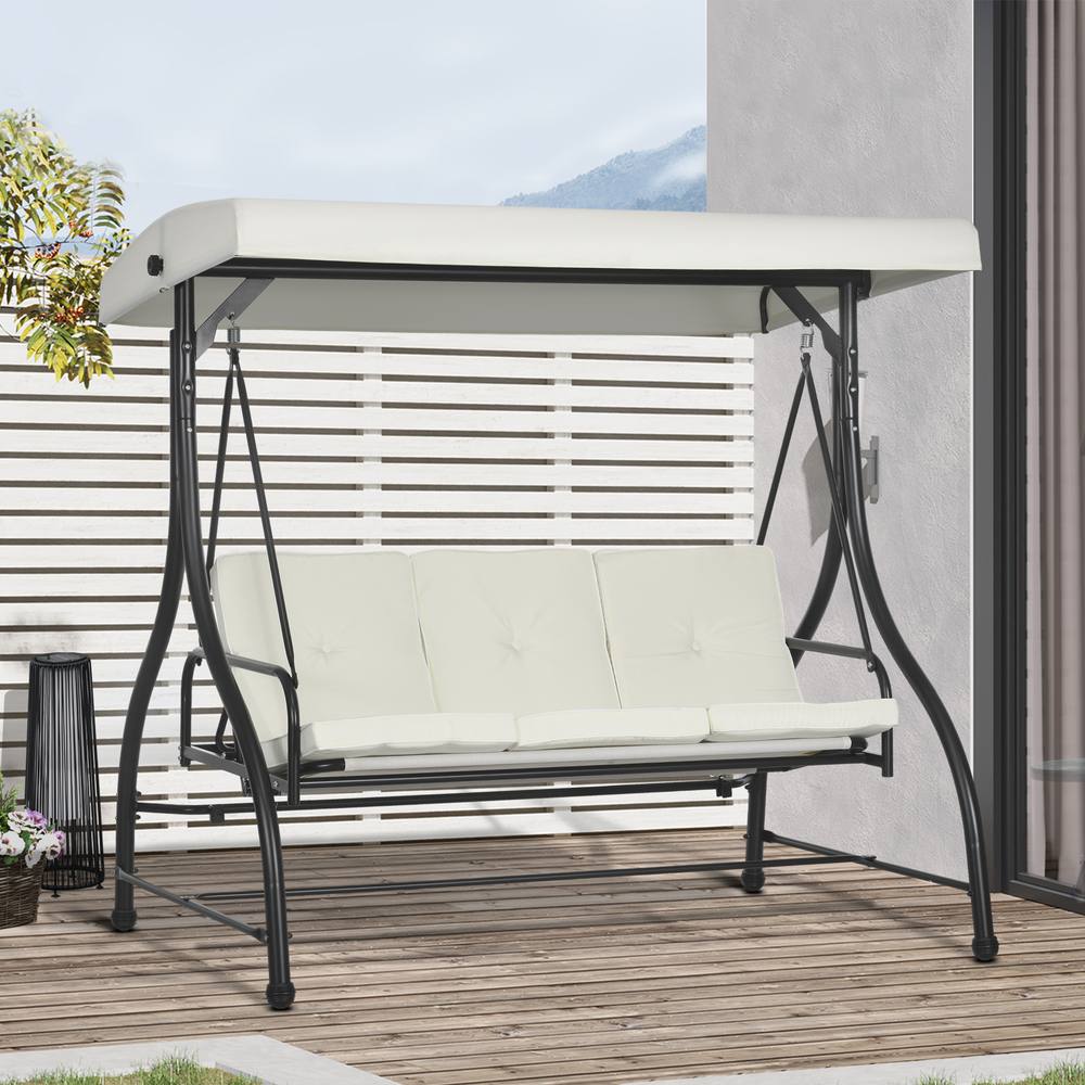 Outsunny Seater Canopy Swing Chair Porch Hammock Bed Rocking Bench Cream White