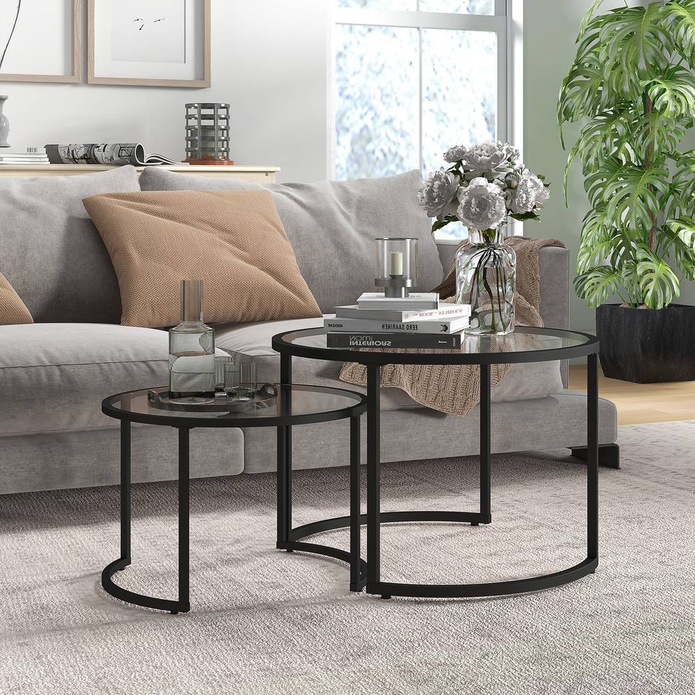 Homcom Nesting Coffee Table Set Of Round Side Tables For Living Room In Black