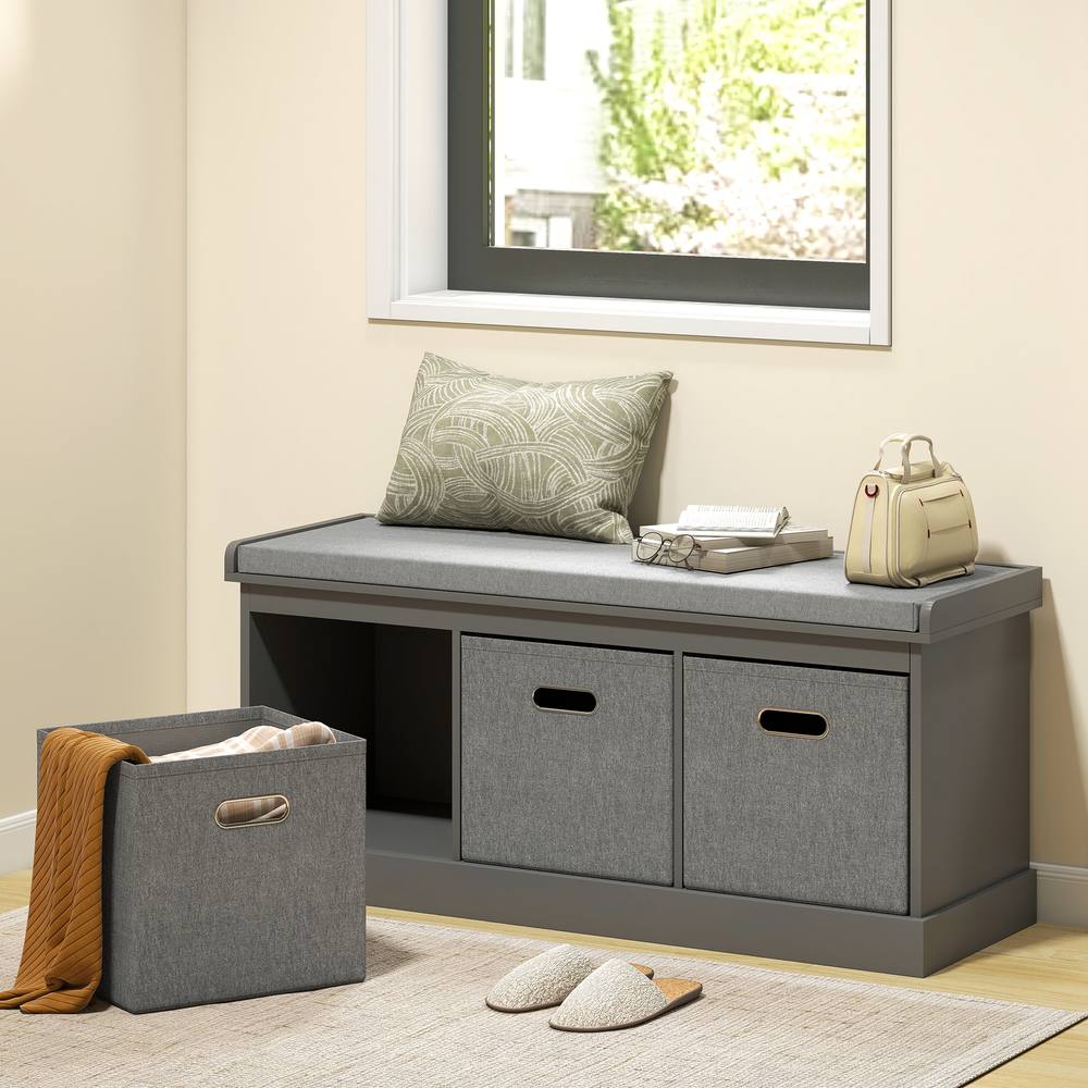 Homcom Shoe Bench With Fabric Baskets, Shoe Storage Bench With Seat Cushion, Shoe Cabinet For Entryway, Hallway, Living Room, Bedroom In Grey