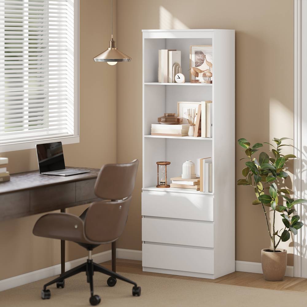 Homcom Cm Tall Bookcase With Storage, Free Standing Bookshelf With Shelves And Drawers, Display Cabinet For Living Room, Home Office, Bedroom In White