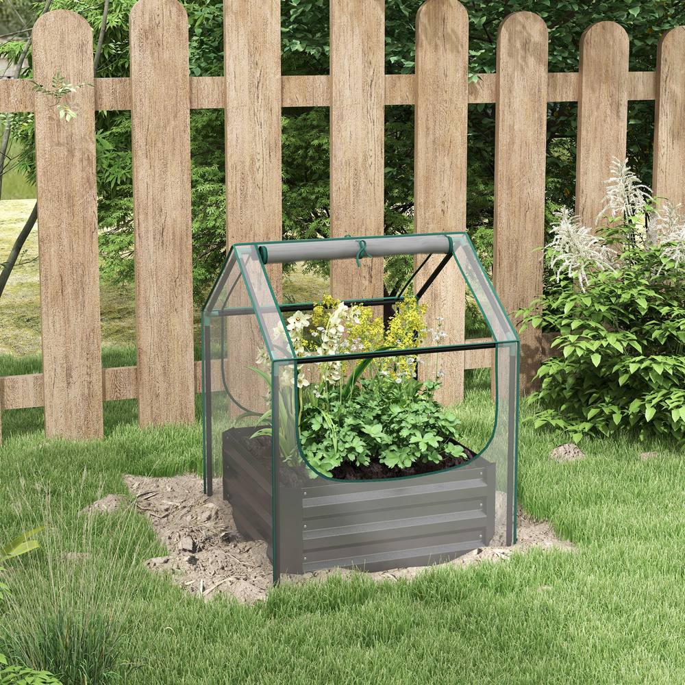 Outsunny Raised Garden Bed With Greenhouse, Planter Box With Cover In Clear