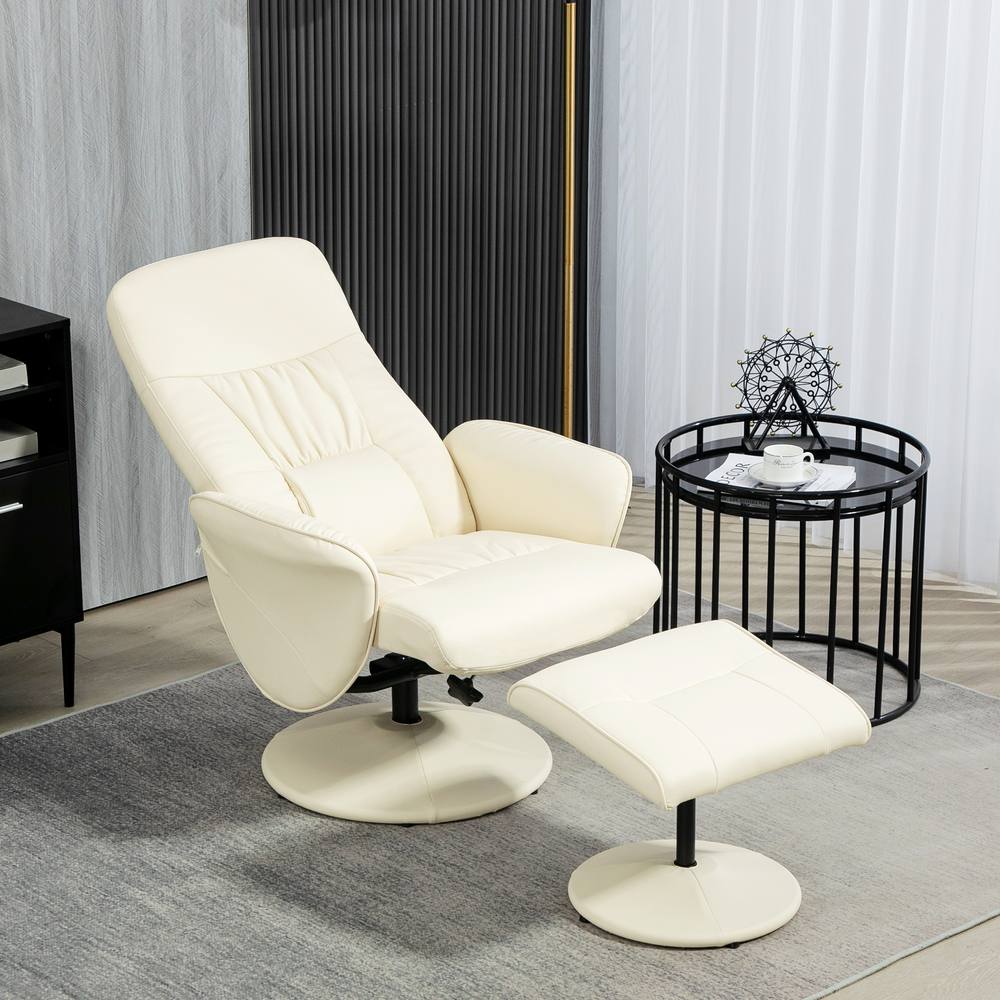 Homcom Pu Leather Armchair And Footrest Swivel Recliner W Ottoman Cream White
