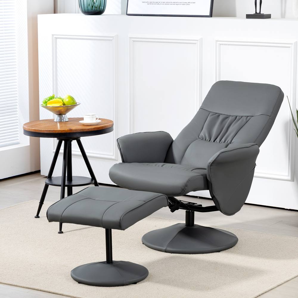 Homcom Pu Leather Armchair And Footrest Swivel Recliner W Ottoman Grey