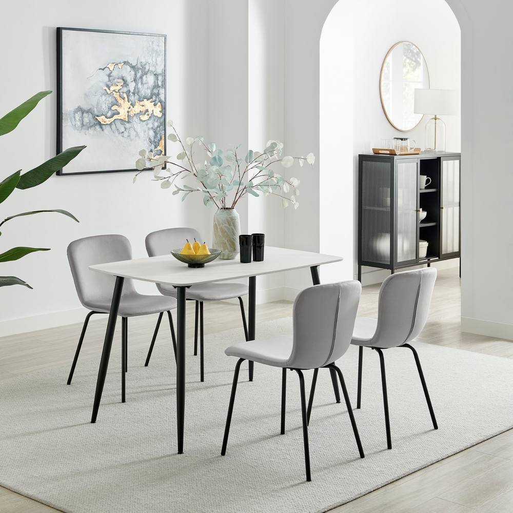 Furnitureboxuk Asti White Marble Ceramic Top Dining Table & Cream Asti Chairs In Grey