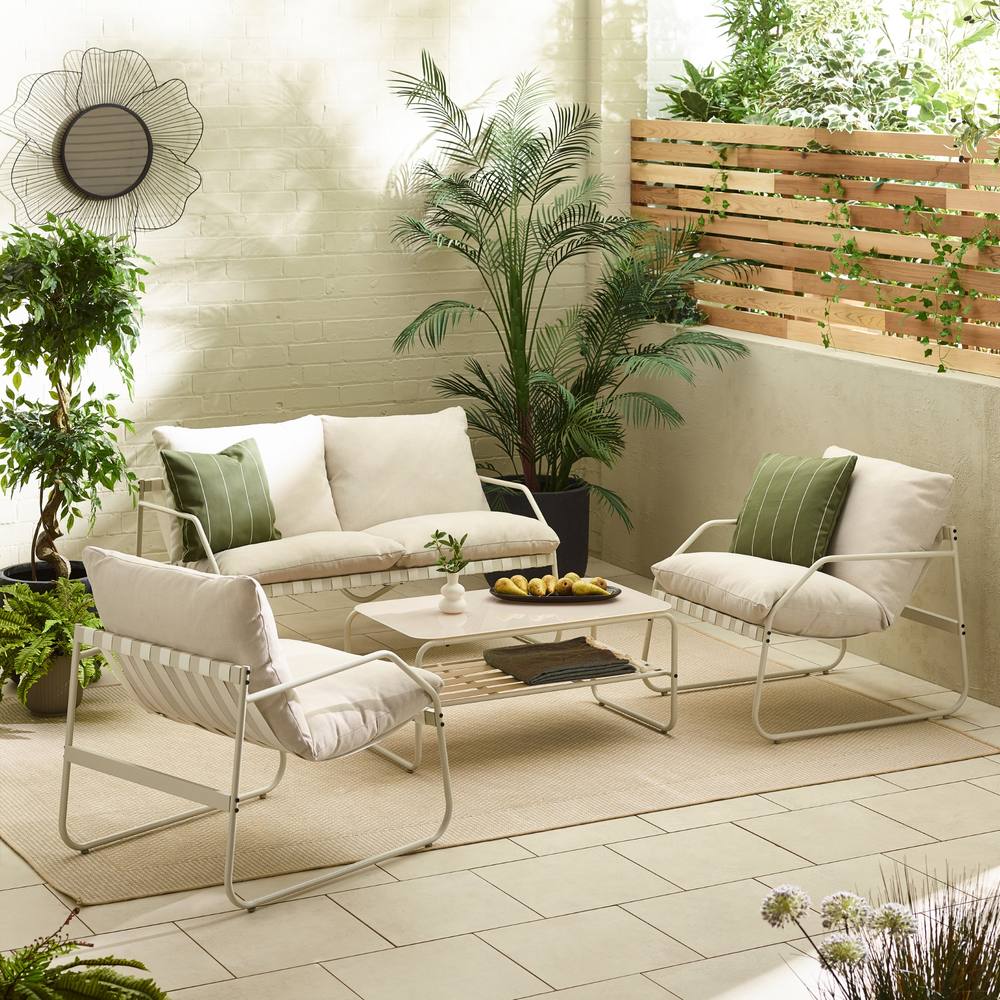 Furnitureboxuk Syros Metal & Fabric Seat Garden Sofa Set In Cream