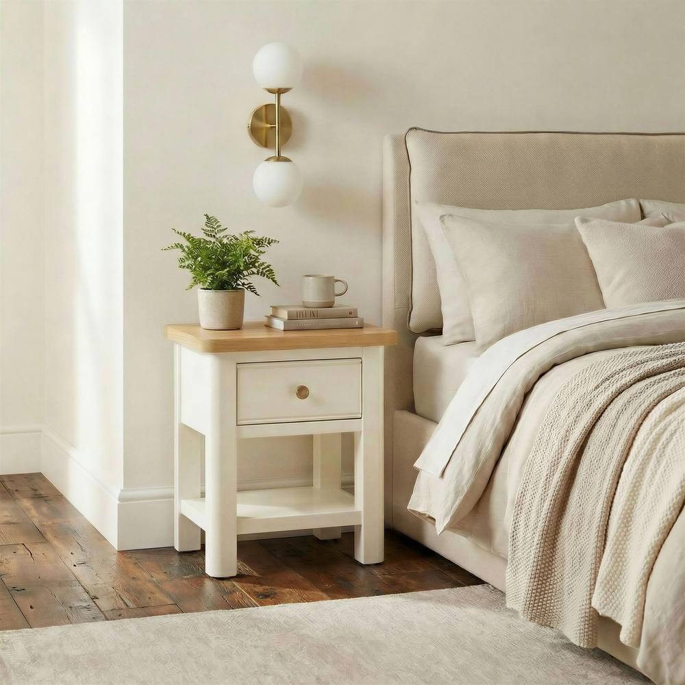 Furnitureboxuk Belle Solid Oak Wood And Cream Bedside Table