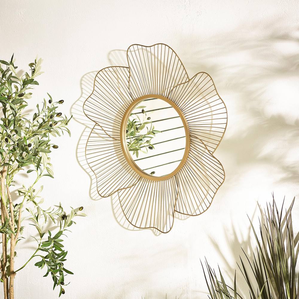 Furnitureboxuk Flora Medium Round Flower Frame Cm Garden Mirror In Gold
