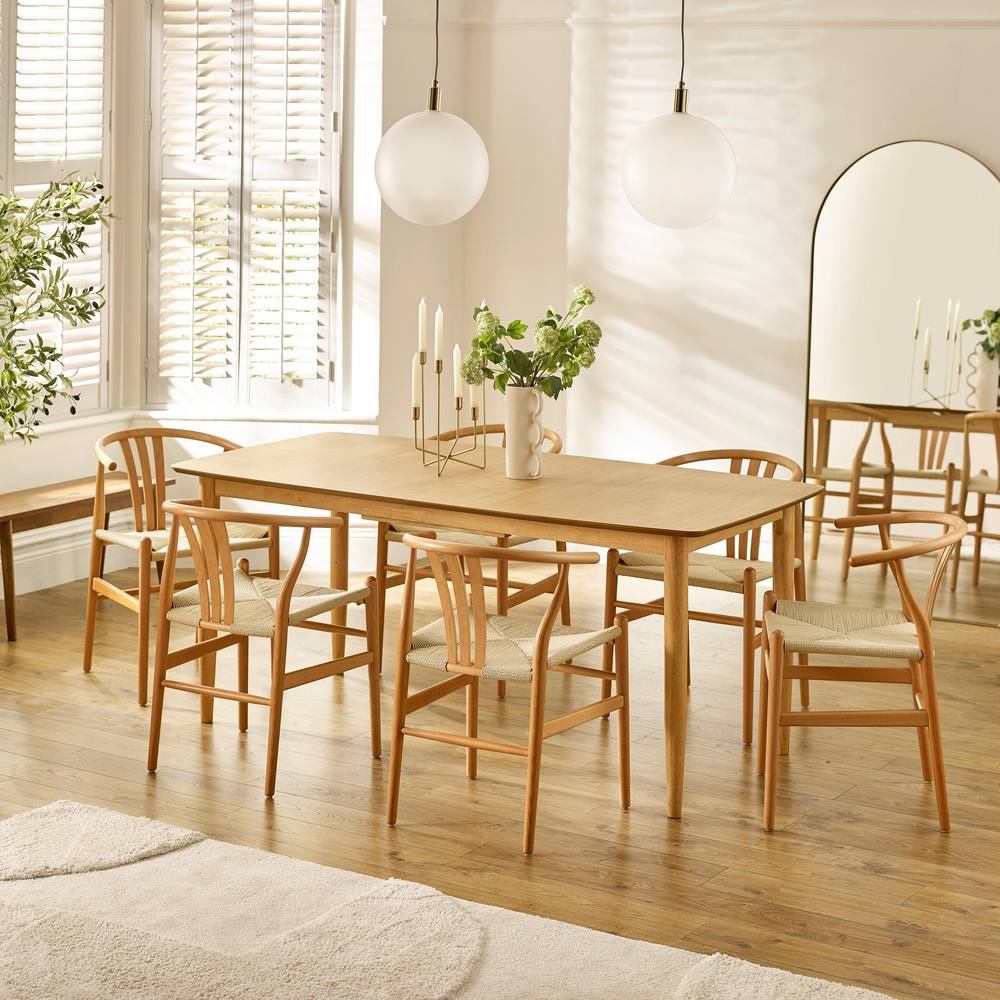 Furnitureboxuk Leif Oak Effect Wood Extending Table & Caia Wishbone Dining Chairs In Brown