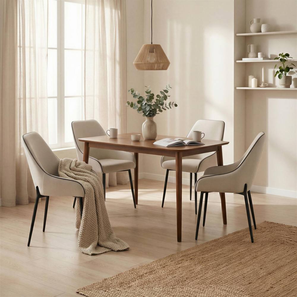 Furnitureboxuk Lynton Walnut Effect Wood Dining Table With Cream Beaumont Chairs