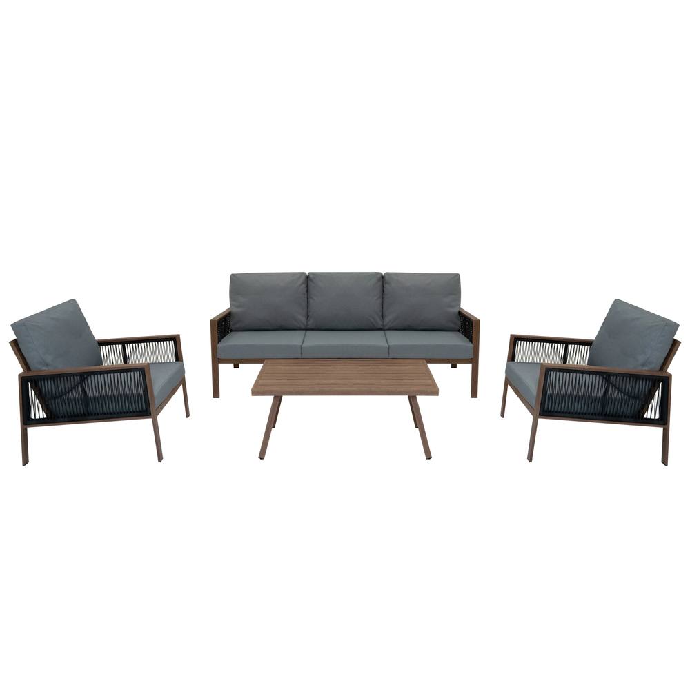Monstershop Aluminium Piece Sofa Set - Wood Effect In Grey